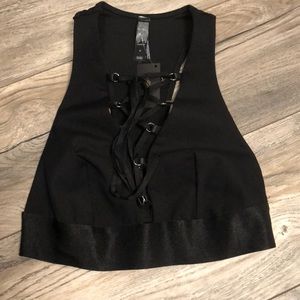 Bebe black lace up crop top